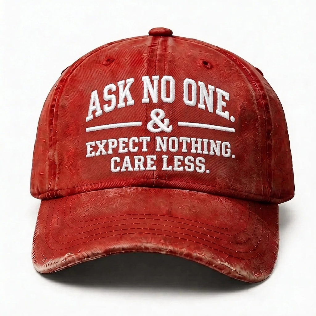 Ask No One. Expect Nothing. Care Less. Embroidery Baseball Cap