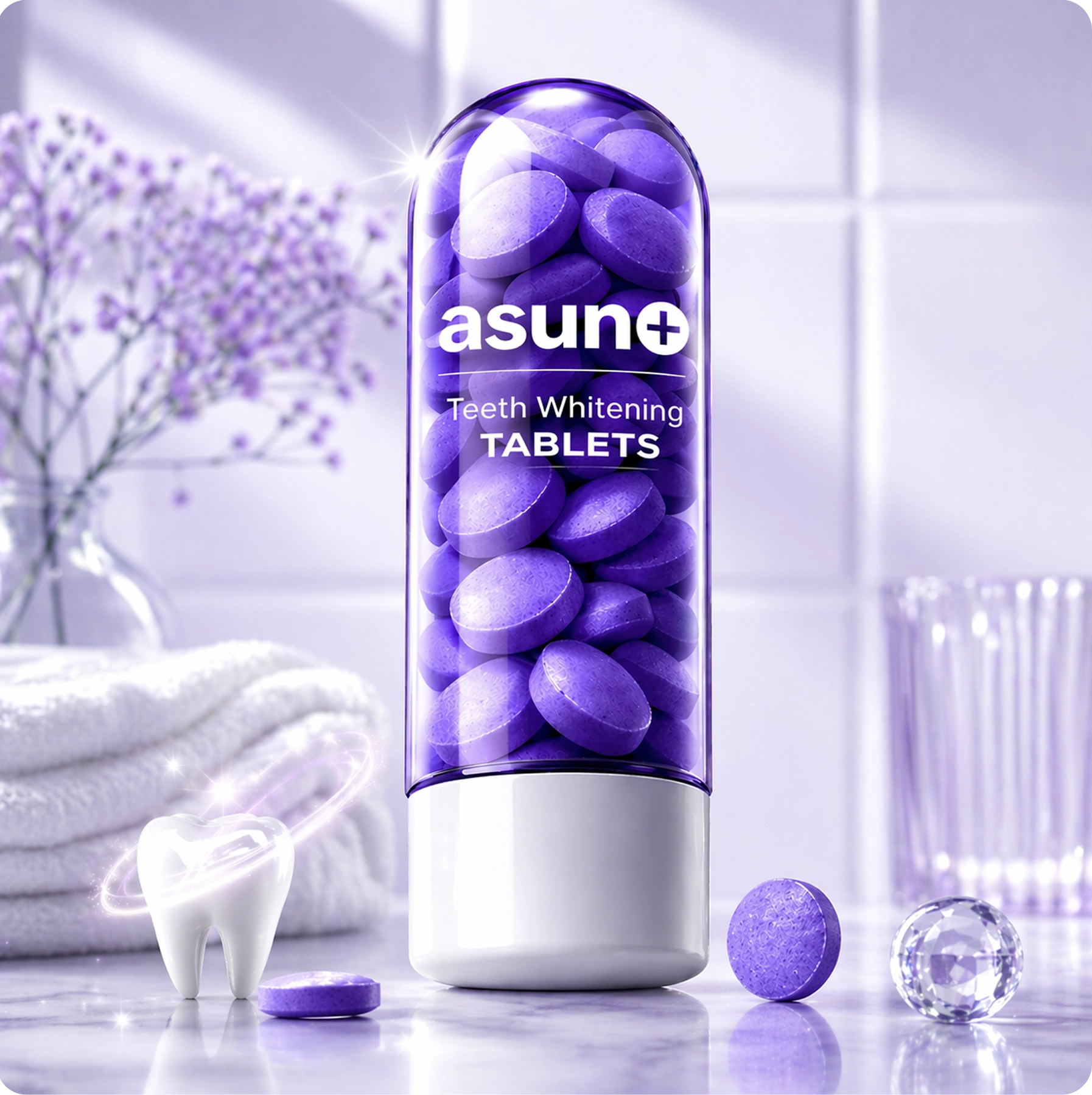 Asuno teeth-whitening tablets bottle