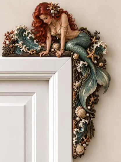 🐚 Beautiful Mermaid Door Corner 🌊 Waves & Seashells Fantasy Wall Decor