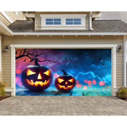 Carved pumpkin O'lantern garage door banner mural