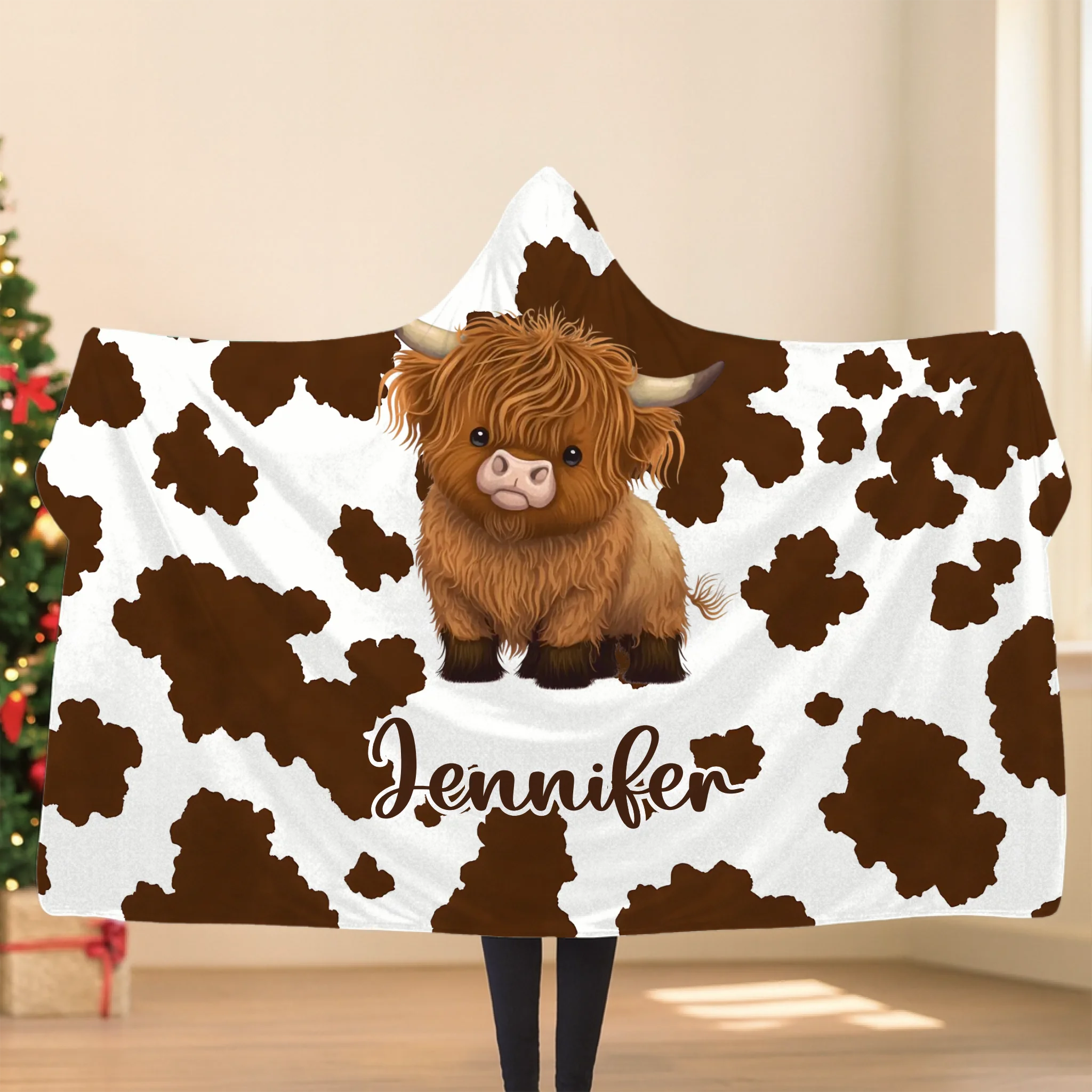 Who Loves Highland Cows -  Personalized Name Highland Cows Hooded Blanket - Gift For Highland Cows Enthusiast, Kids, Children