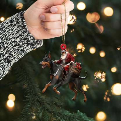 Santa Riding Doberman Christmas Ornament, Funny Dog Lover Tree