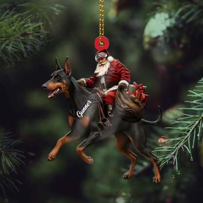 Santa Riding Doberman Christmas Ornament, Funny Dog Lover Tree