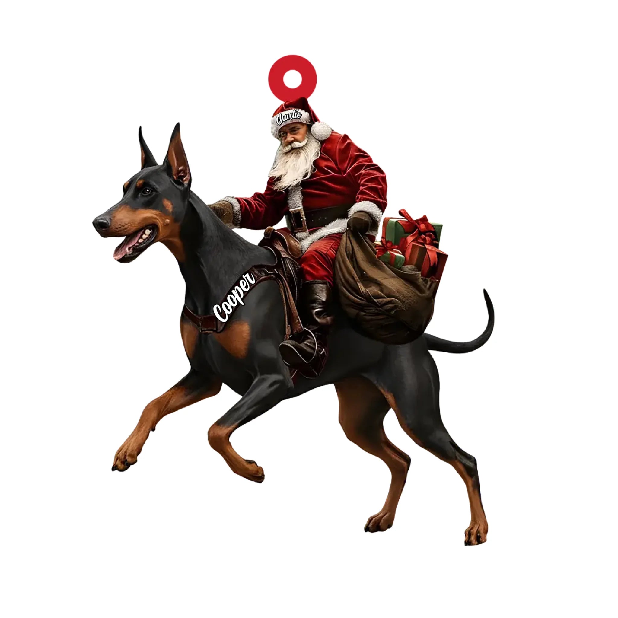 Santa Riding Doberman Christmas Ornament, Funny Dog Lover Tree
