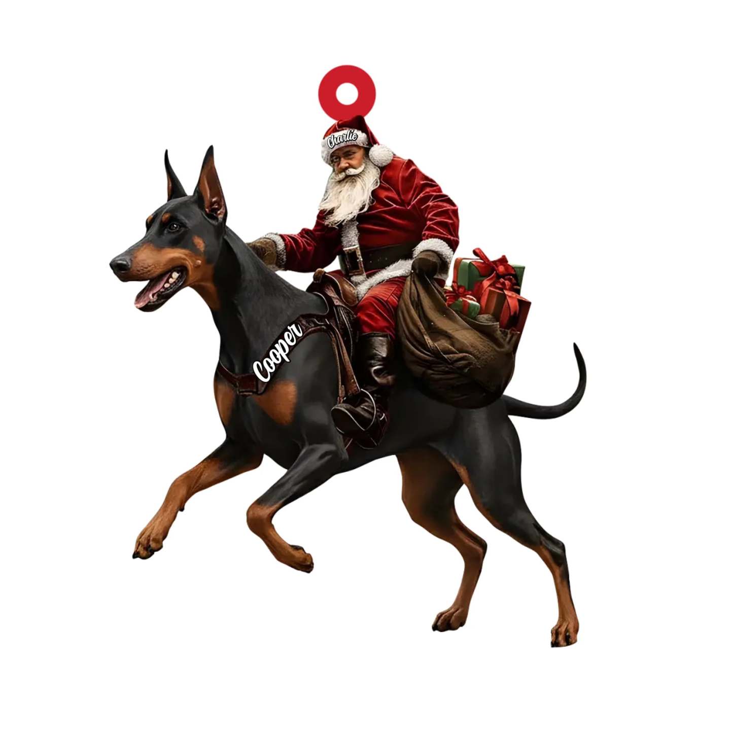 Santa Riding Doberman Christmas Ornament, Funny Dog Lover Tree