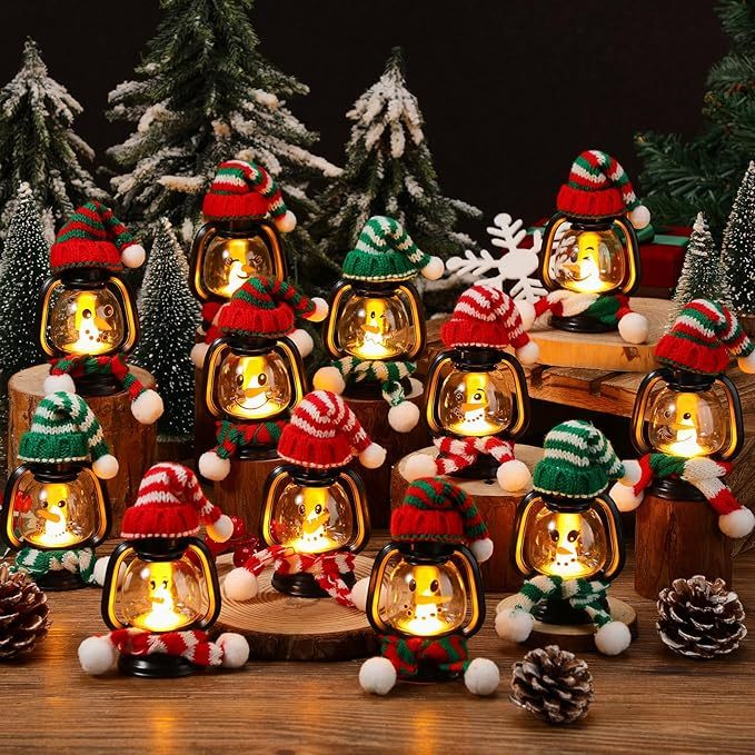 🎄Early Christmas Sale⛄Mini Snowman Lantern with Hats and Scarves