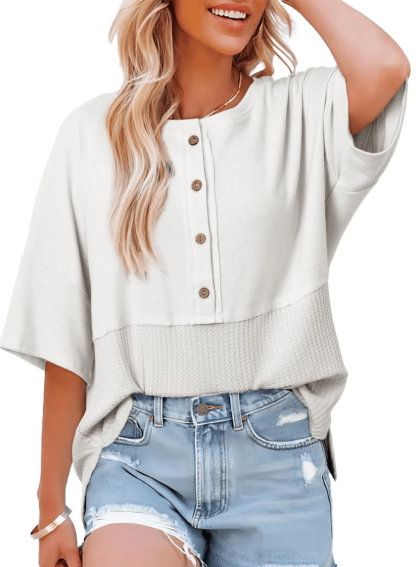 🔥New Arrival🔥Women's 3/4 Sleeve Casual Button Down Tops