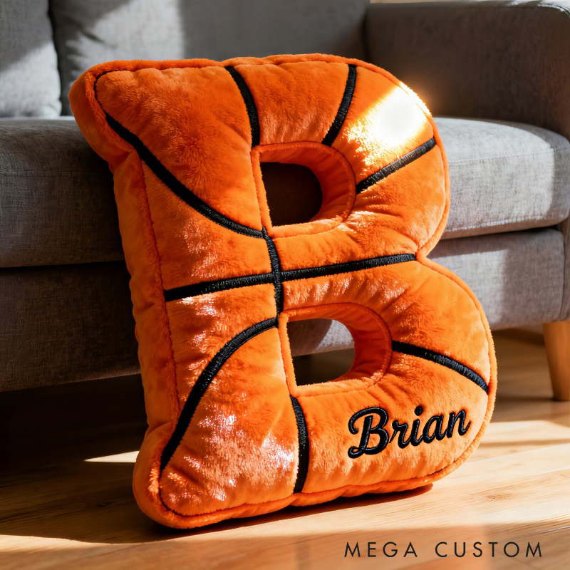 Personalized Graphic3DPrint Basketball Letter Shaped Pillow with Custom Name for Sports Fans