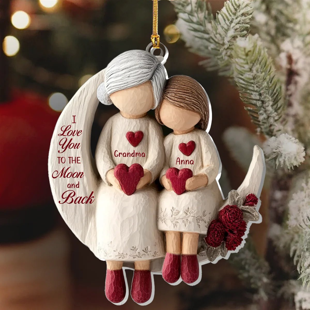 Grandma And Grandchild Moon Love - Personalized Acrylic Ornament