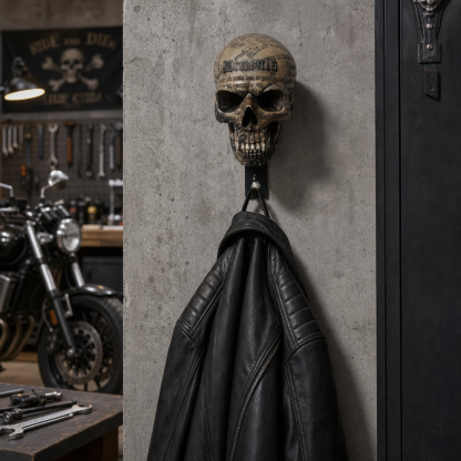 Skull Motorcycle Helmet Holder – Punk Skull Wall Mount Rack for Helmets, Jackets & Garage Decor