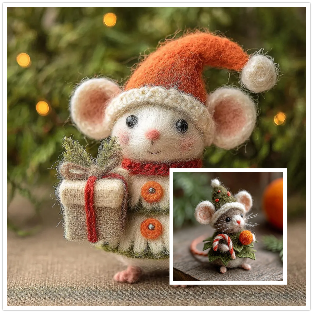 🎁🐭 Deluxe Christmas Felt Mouse | Handmade Wool Ornament ✨ Tree-Ready!
