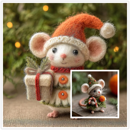 🎁🐭 Deluxe Christmas Felt Mouse | Handmade Wool Ornament ✨ Tree-Ready!