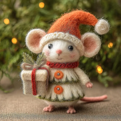 🎁🐭 Deluxe Christmas Felt Mouse | Handmade Wool Ornament ✨ Tree-Ready!