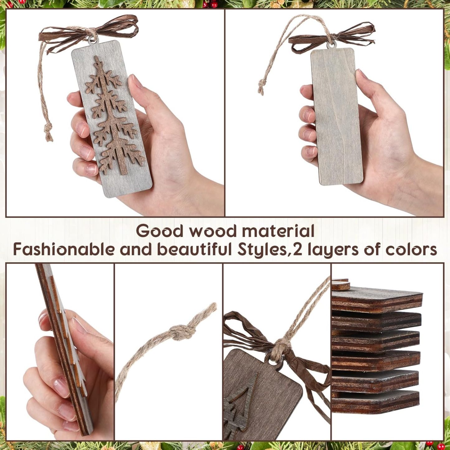 12 Pcs Handmade Rustic Wooden Christmas Tree Ornaments Set