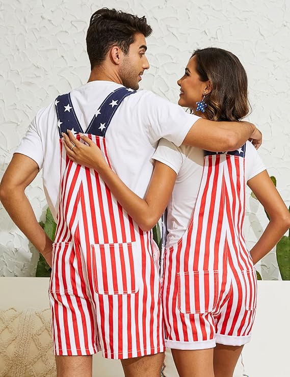 Flag Overalls Denim Shorts Denim Jumpsuit