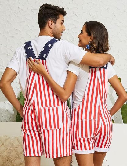 Flag Overalls Denim Shorts Denim Jumpsuit