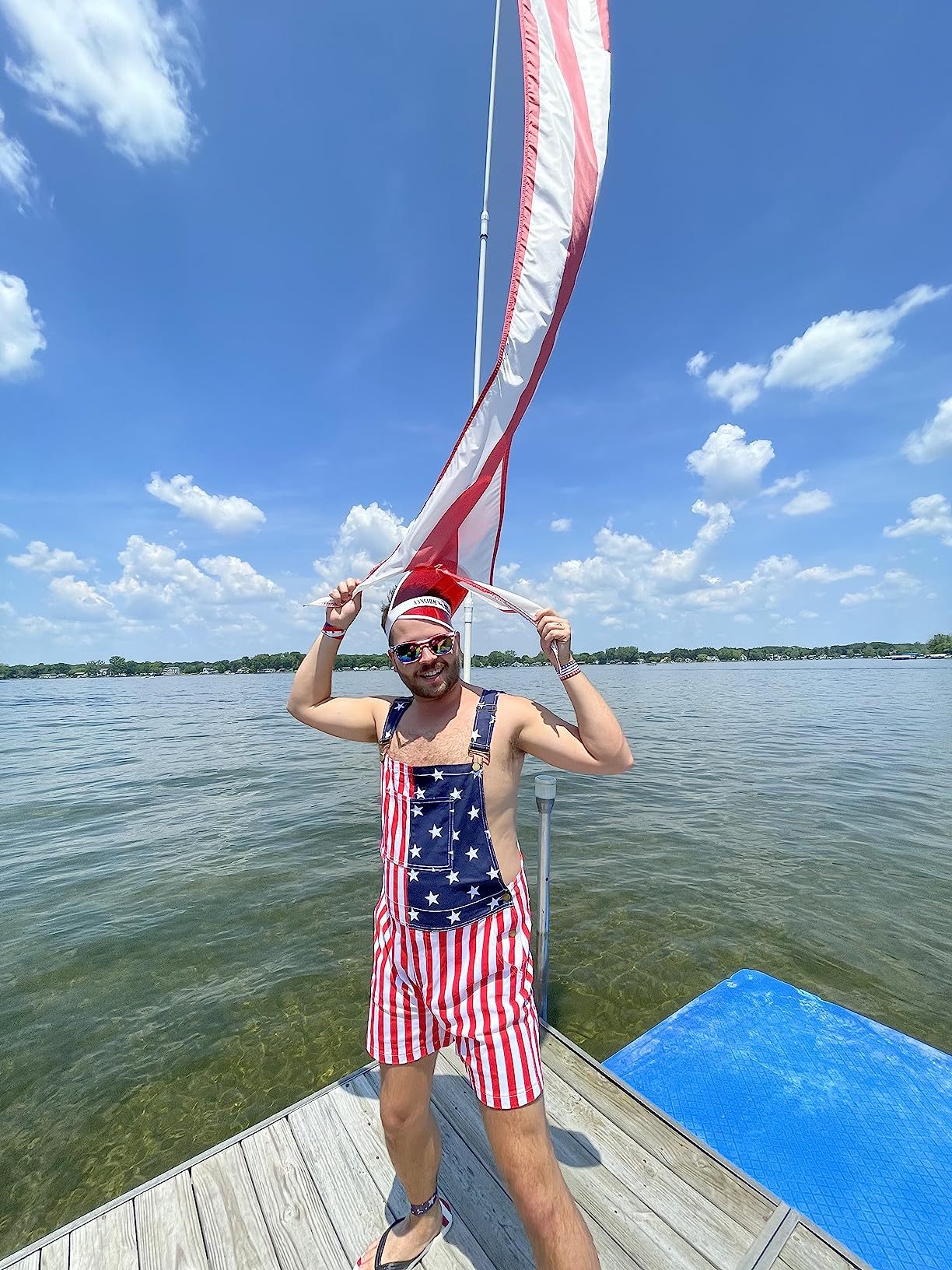 Flag Overalls Denim Shorts Denim Jumpsuit