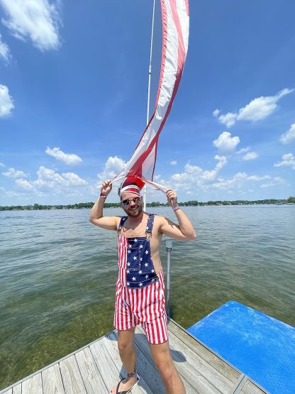 Flag Overalls Denim Shorts Denim Jumpsuit