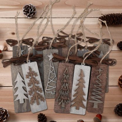 12 Pcs Handmade Rustic Wooden Christmas Tree Ornaments Set