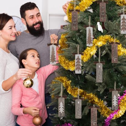 12 Pcs Handmade Rustic Wooden Christmas Tree Ornaments Set