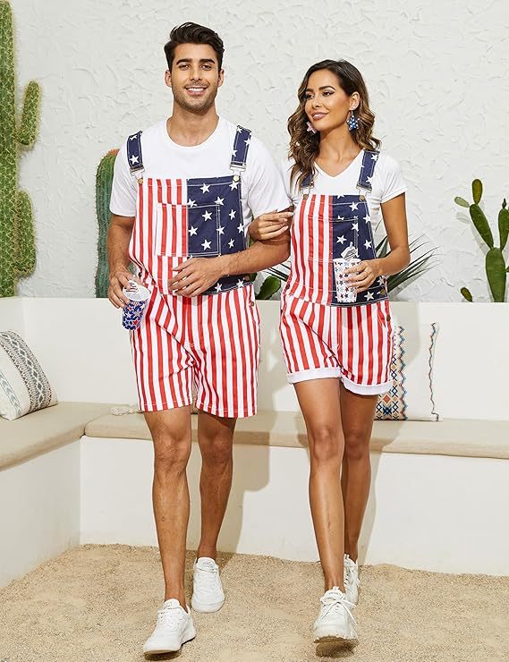 Flag Overalls Denim Shorts Denim Jumpsuit
