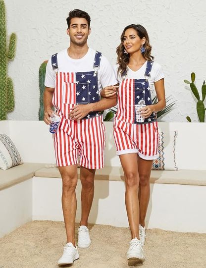 Flag Overalls Denim Shorts Denim Jumpsuit