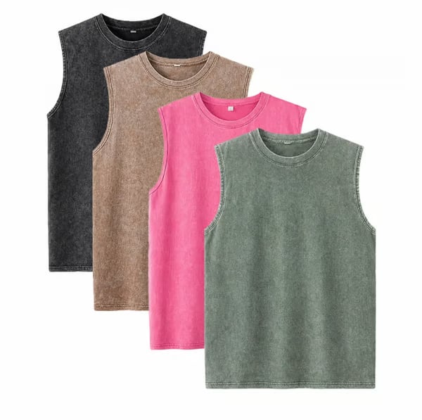 ⚡ Hot Sales 49% OFF 🔥 4-Pack Men's Washed Sleeveless Vest – Heavyweight Cotton, Acid Wash, Oversized Gym & Streetwear