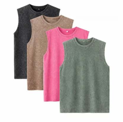 ⚡ Hot Sales 49% OFF 🔥 4-Pack Men's Washed Sleeveless Vest – Heavyweight Cotton, Acid Wash, Oversized Gym & Streetwear