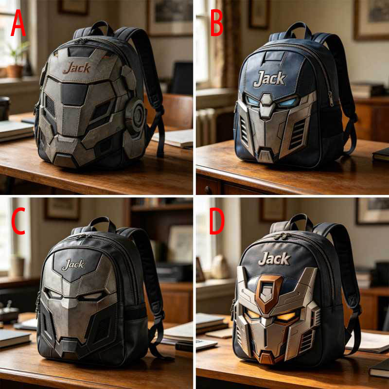 Personalized mecha helmet themed backpack