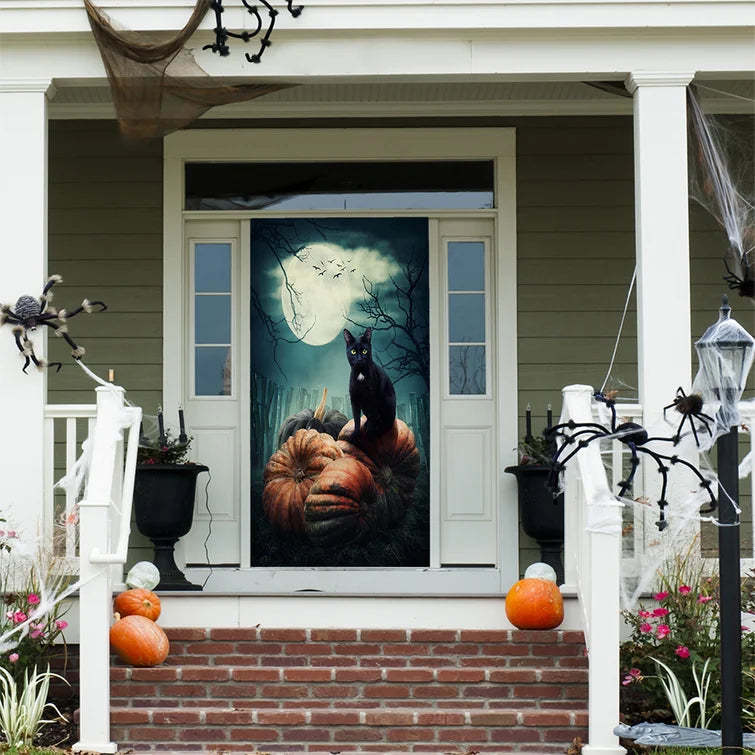 Cat on Pumpkins Door Mural