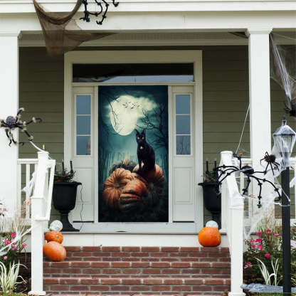 Cat on Pumpkins Door Mural