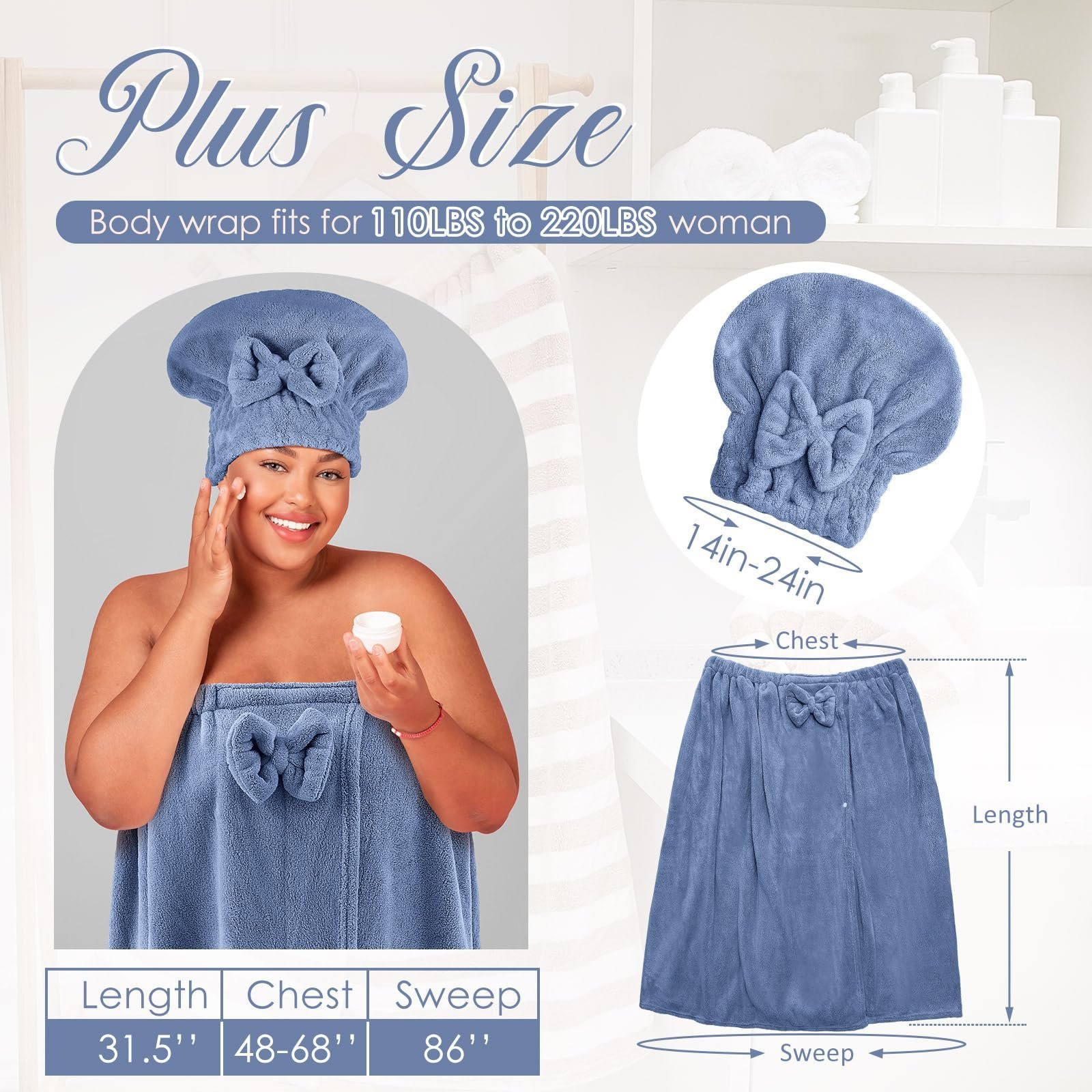 Plus Size Adjustable Oversized Wrap Bathrobe Set