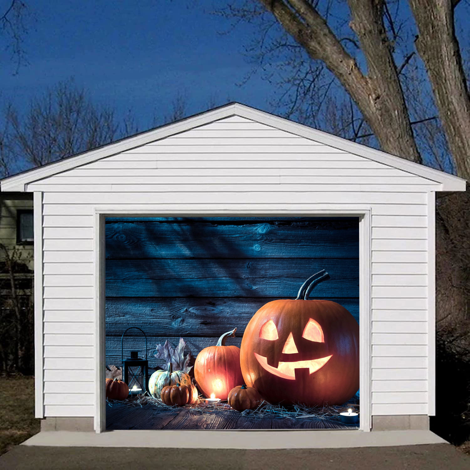 Halloween Carved Pumpkin Lantern Garage Door Banner Mural