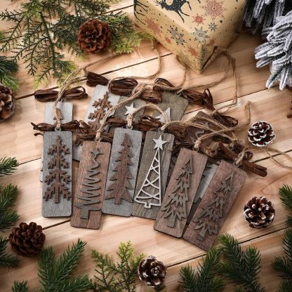 12 Pcs Handmade Rustic Wooden Christmas Tree Ornaments Set