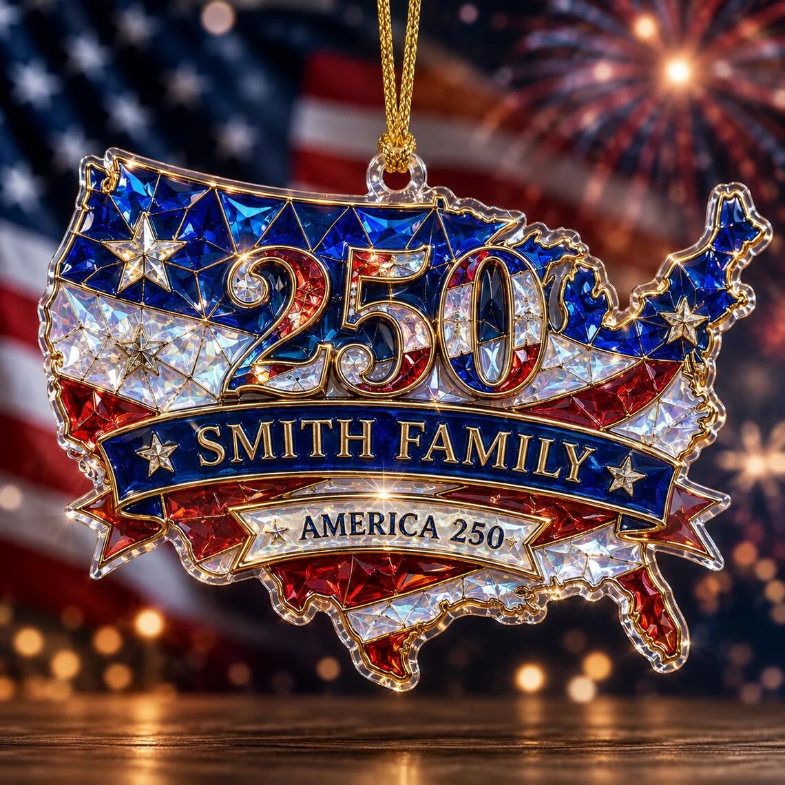 Personalized Custom Shape Acrylic Ornament, America Hologram USA Map Ornament