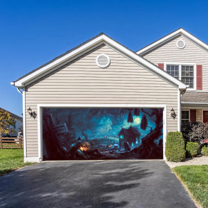 Creepy Halloween Garage Door Banner Mural