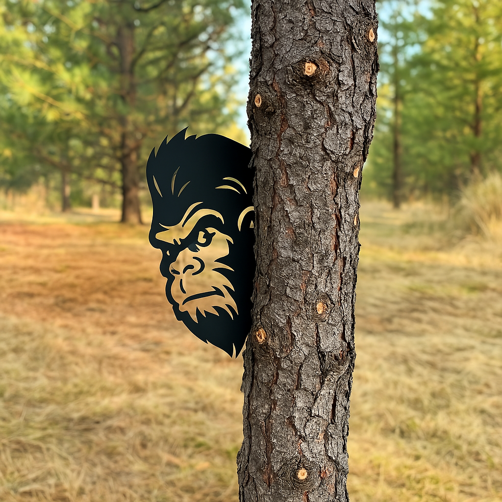 Peek-a-Boo Flipping Off Bigfoot Metal Sign