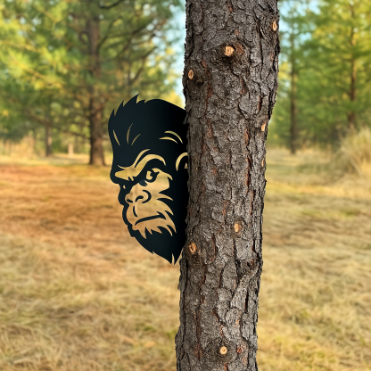Peek-a-Boo Flipping Off Bigfoot Metal Sign