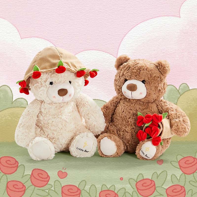 Rose Bloom Bear – Soft Plush Bear with Magnetic Hands & Flower Bouquet