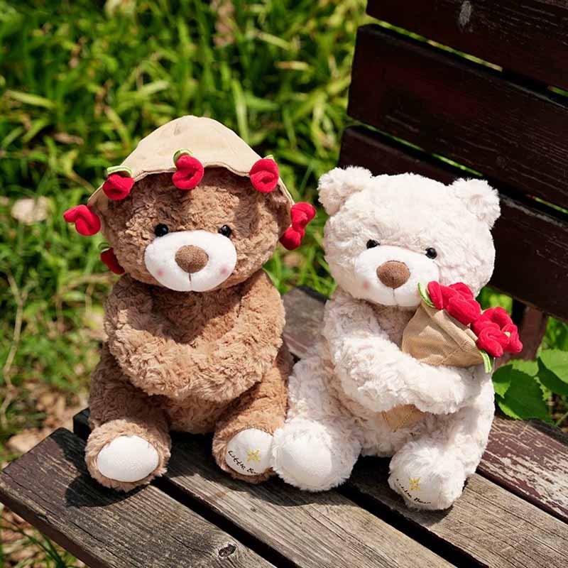 Rose Bloom Bear – Soft Plush Bear with Magnetic Hands & Flower Bouquet