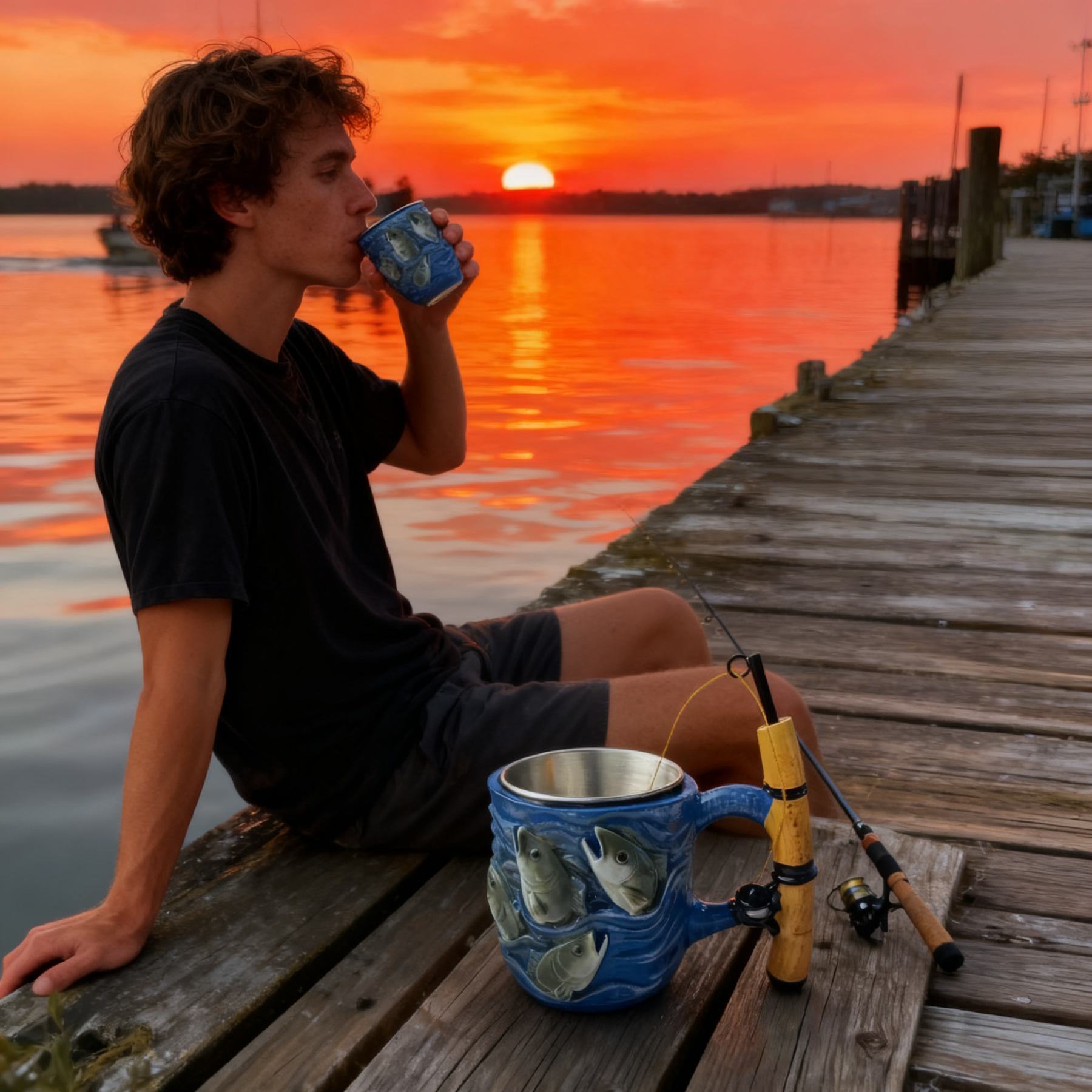 🎣🦈Reel in the Fun! 3D Fishing-Themed Mug with Stainless Steel Liner – Perfect for Anglers & Coffee Lovers