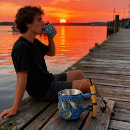 🎣🦈Reel in the Fun! 3D Fishing-Themed Mug with Stainless Steel Liner – Perfect for Anglers & Coffee Lovers