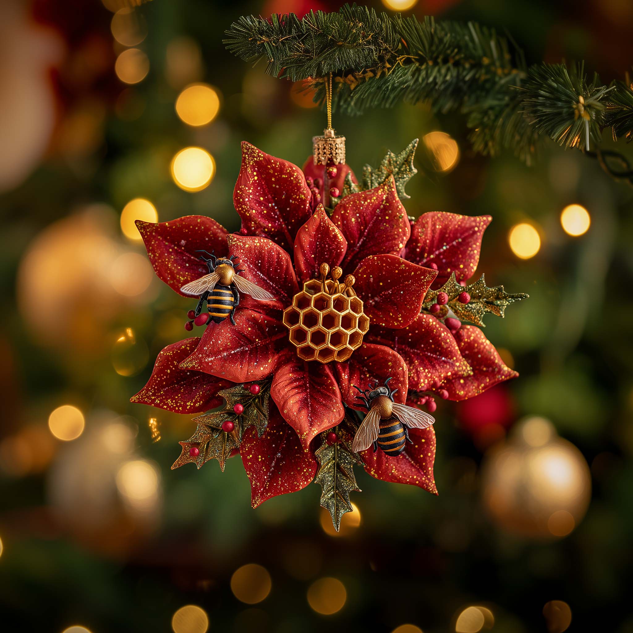 Golden Hive Bee Christmas Mica Ornament GFSPHD127