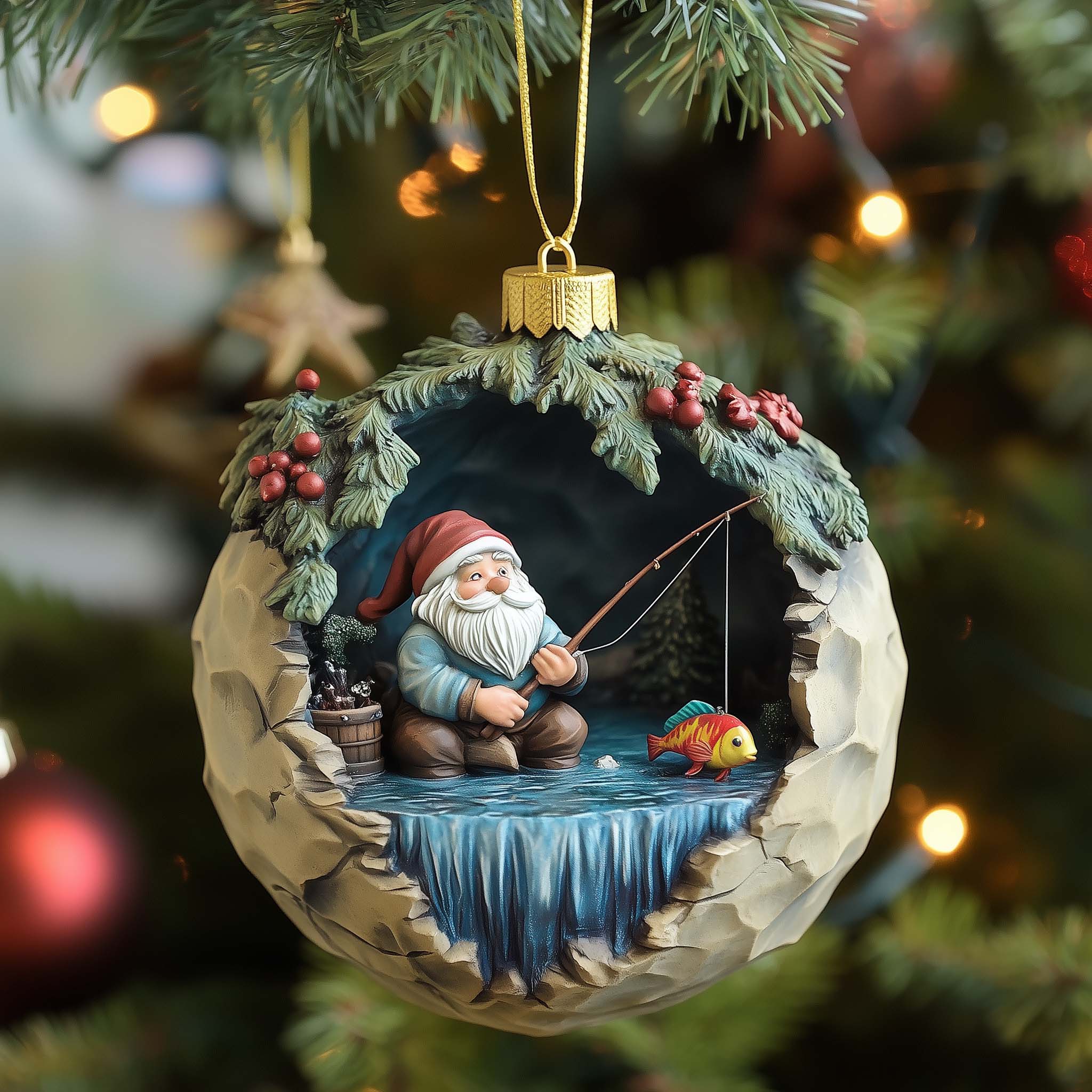 Fisher Gnome Christmas Mica Ornament GFSPQM265