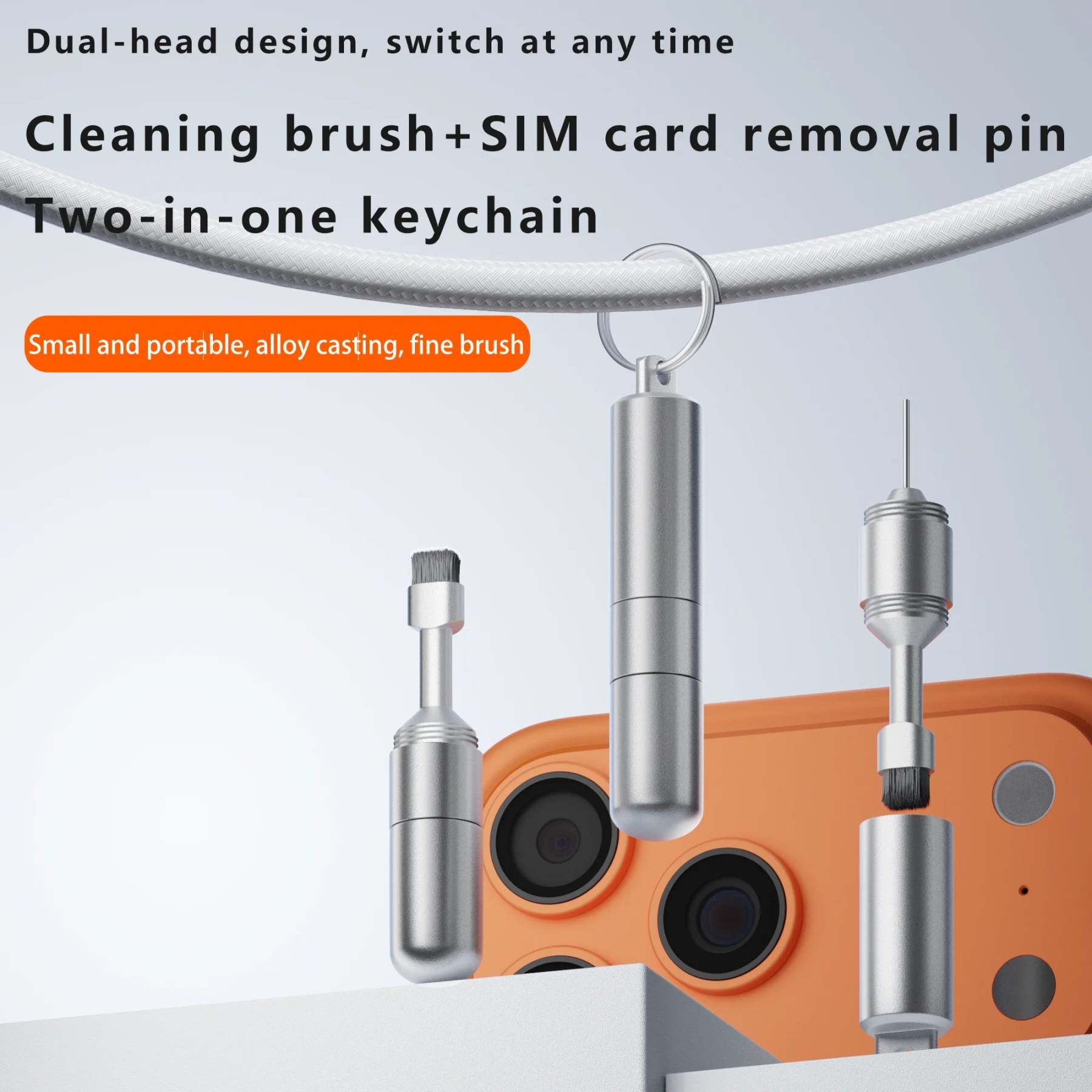 2-in-1 Smartphone SIM Card Removal Tool & Cleaning Brush with Keychain