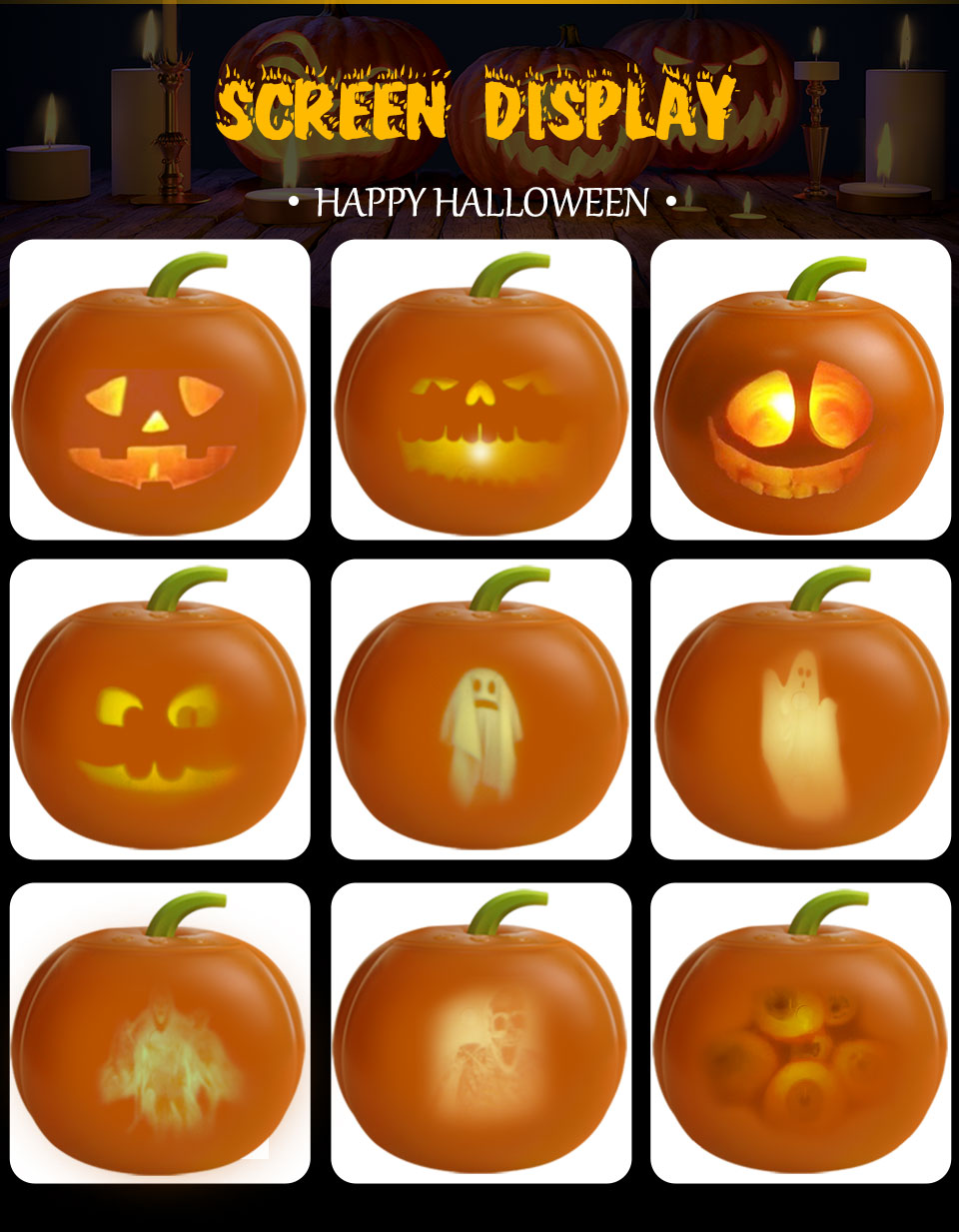 Interactive Halloween Pumpkin Projection Lamp With Builtin Speaker Plugn Play Unique Expressions For Home Parties - 5