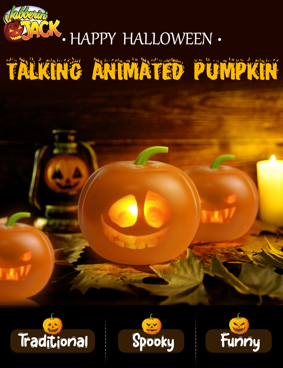 Interactive Halloween Pumpkin Projection Lamp With Builtin Speaker Plugn Play Unique Expressions For Home Parties - 1