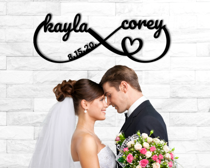 Infinity Heart Sign Containing Names + Date, Personalized Metal Infinity Sign