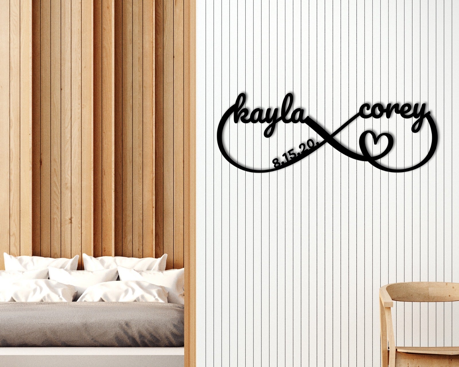 Infinity Heart Sign Containing Names + Date, Personalized Metal Infinity Sign