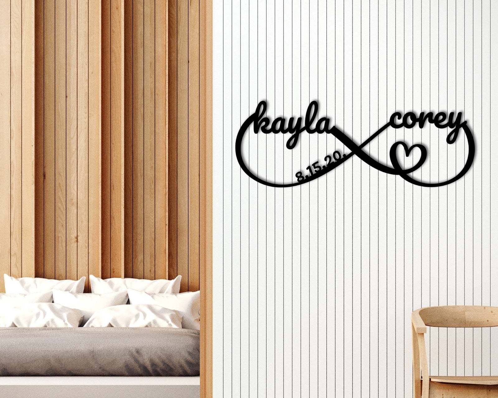 Infinity Heart Sign Containing Names + Date, Personalized Metal Infinity Sign